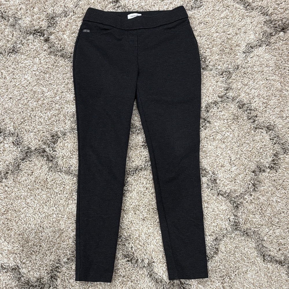 Calvin Klein Ponte Knit Pants Womens Size 2 Gray Check Pull On Work Career
